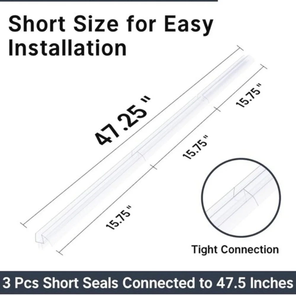 New AmazerBath Shower Door Bottom Seal 47.25 Inches (15.75 Inches * 3), 3 Sectio